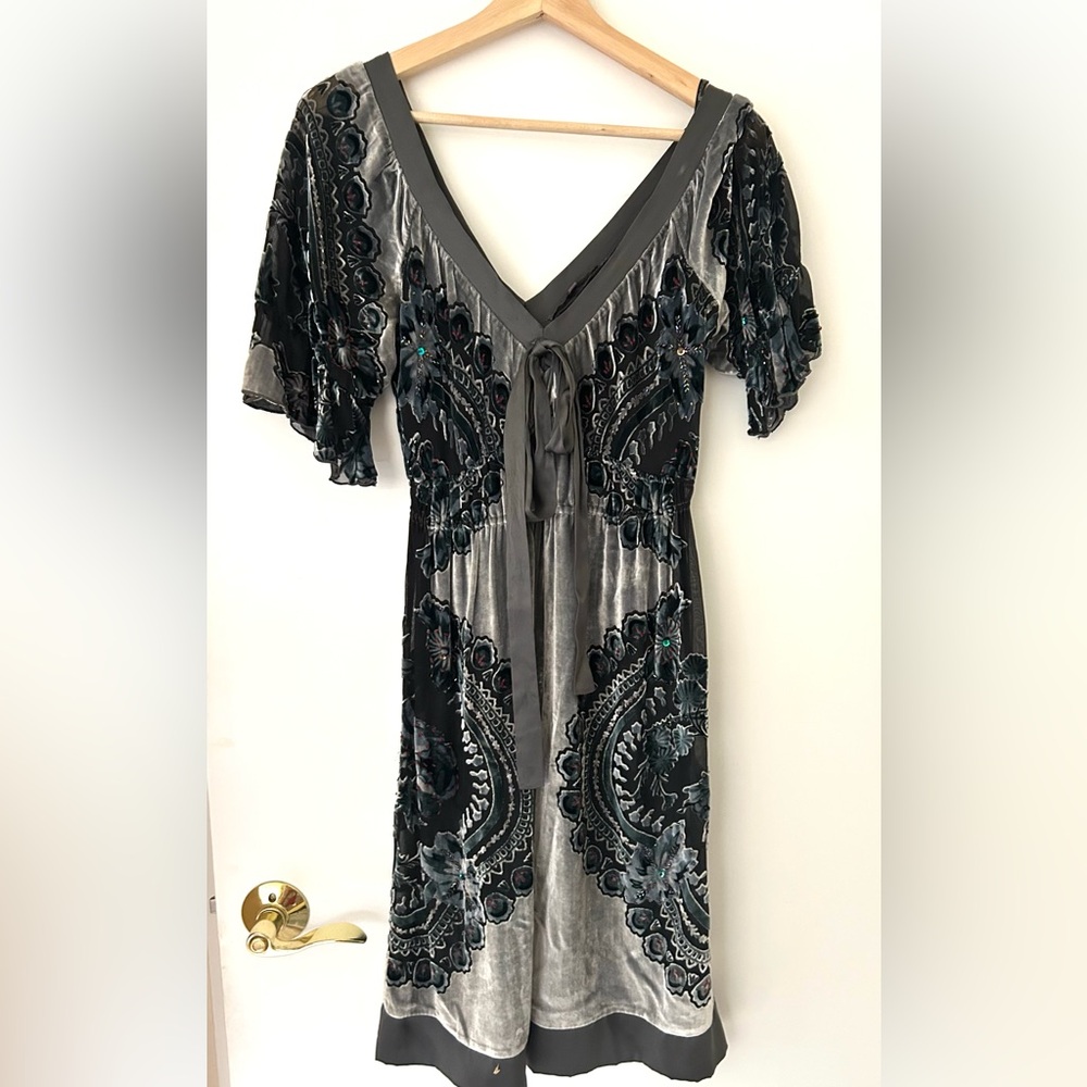 Hale Bob Gray and Black Midi Dress